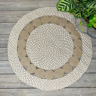 Round jute and cotton patterned rug 90cm and 120cm diameter